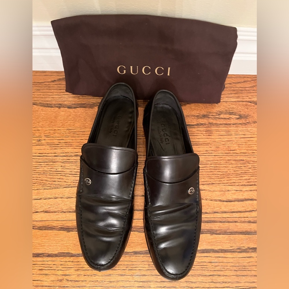 Gucci Men's Black Leather Slip-On Loafers - Picture 2 of 12
